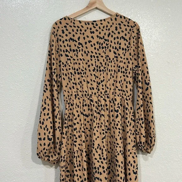 NO BRANCH WOMEN TAN BLACK LEOPARD PRINT MAXI DRESS Sz LG - Picture 9 of 11